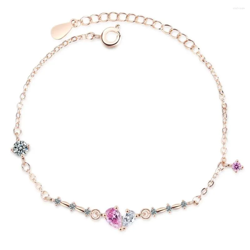 Braccialetti di collegamento Cuore rosa Moda elegante Dolce Knowbow Waterdrop Bracciale color argento per le donne Regali di gioielli coreani