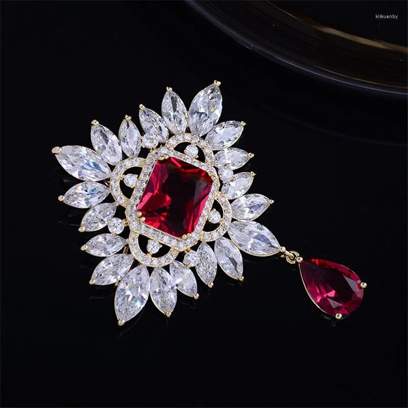 Brooches Exquisite Vintage Baroque Court Badge Zircon Brooch Pins For Women Red Crystal Coat Sweater Jewelry Accessories