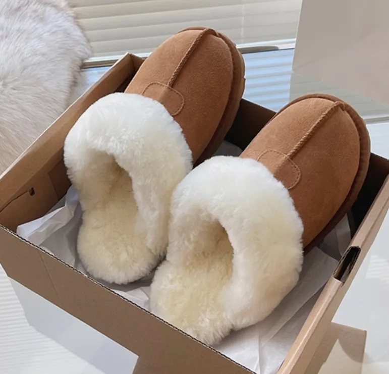 Pantoufles en peau de mouton plate-forme femmes bottes de neige concepteur botte australienne intérieur en cuir véritable chaud fourrure chaussons Tazz pantoufle maison chaussure hiver paresseux chaussures