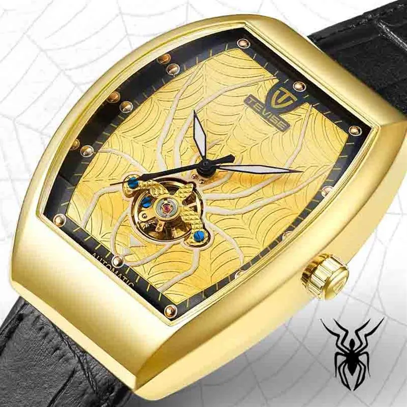 Wengle New Tevise Spider Square Men Luminous Waterproof Belt Tourbillon Automatic Casual Luxury Gift Dress Mechanical Watches250b