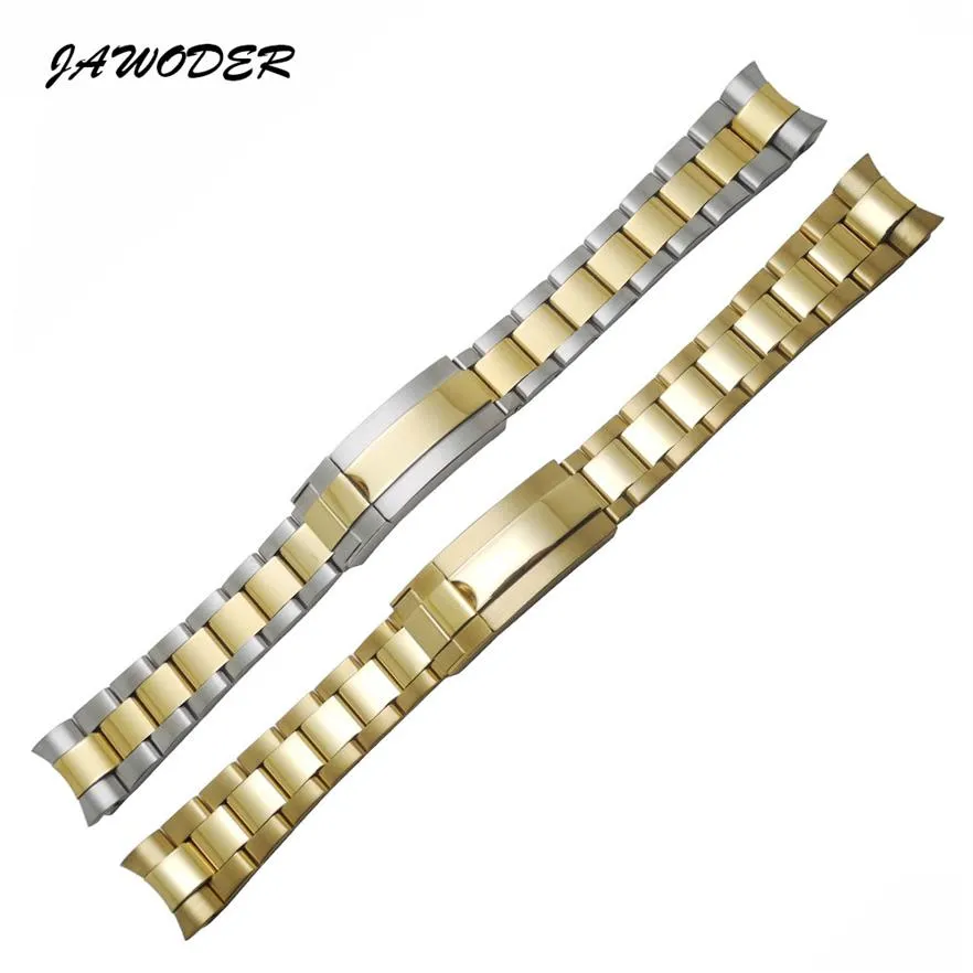 JAWODER Watchband 20mm Gold Intermediate Polishig New Men Curved End Stainless Steel Watch Band Strap Bracelet for Rolex Submarine2385