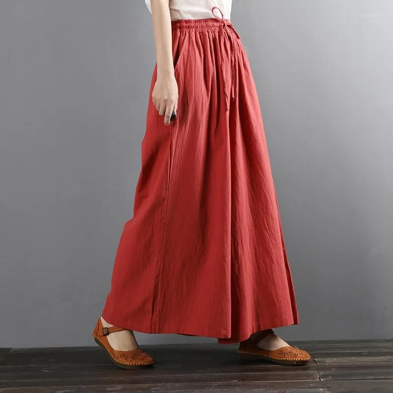 Etnisk kläder Autumn Chinese Style Wide Leg Pants Elegant Women High midja Solid Casual Loose Long Trousers Vintage Pantalon Streetwear