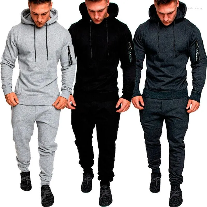 Running Set Autumn Mens Tracksuit Top Bottom Sport Jogging Sweat Suit Trousers Pant Hoodie Coat M-2XL