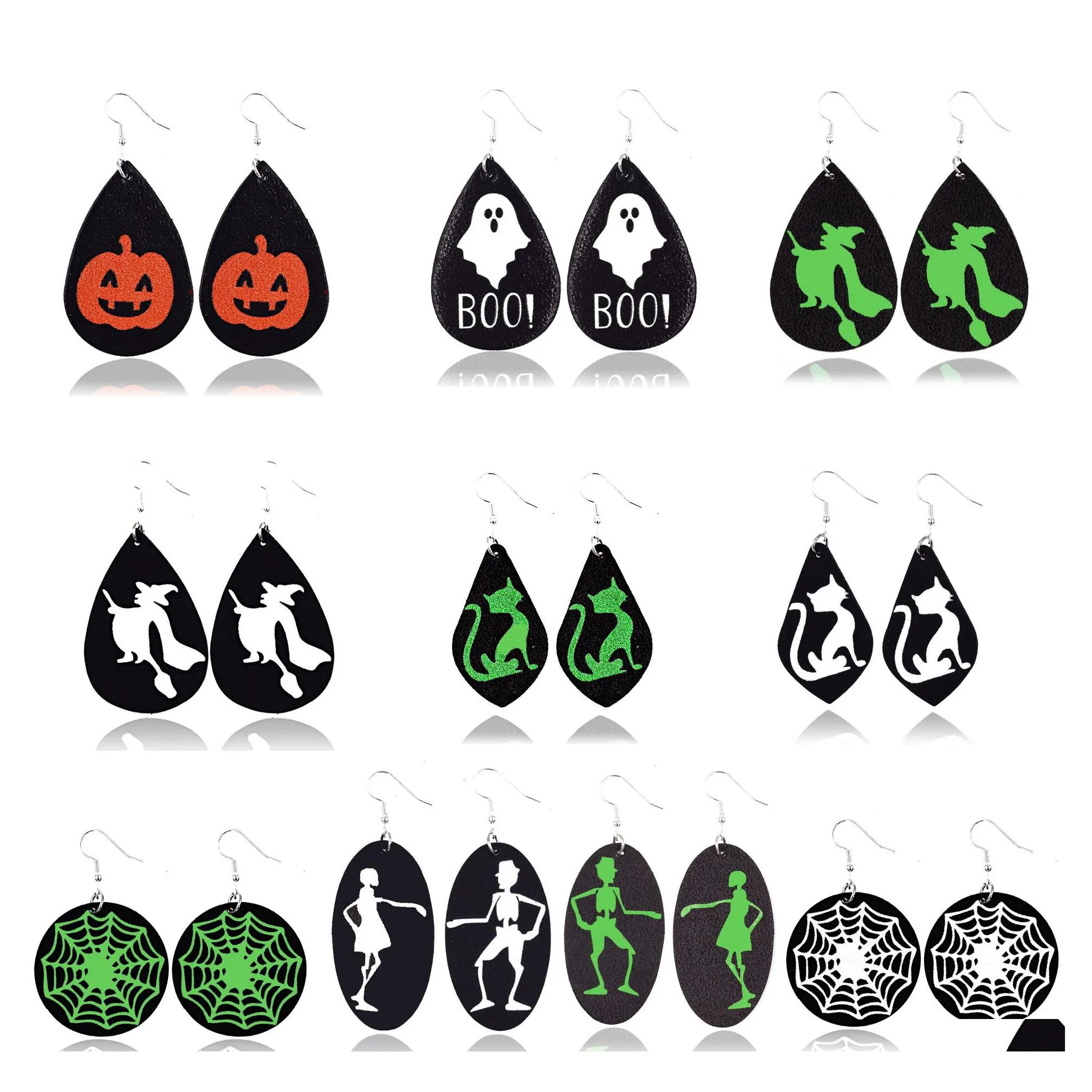 Charm Design Halloween Leer oorbellen voor vrouwen Glitter Ghost Drop