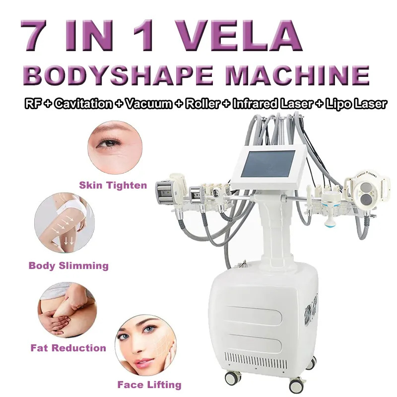 Bärbar 7 i 1 Vela Roller Lipo Cavitation Machine BodyShaping Viktminskning Cellulitreduktion RF Vakuum Lätt laser Beauty Equipment Wrinkle Borttagning