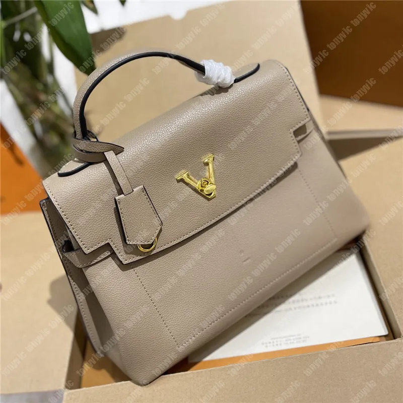 Bolsas femininas de grife Bolsas de couro genuíno de luxo com alça superior LOCKME EVER Bolsas de moda com letras de marca e fivela