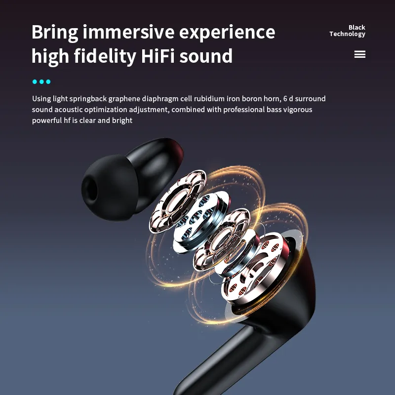 TWS YK51 Wireless Headphones Touch control Bluetooth Earphones Waterproof LED Display 9D Stereo Headsets Low Latency Earbuds