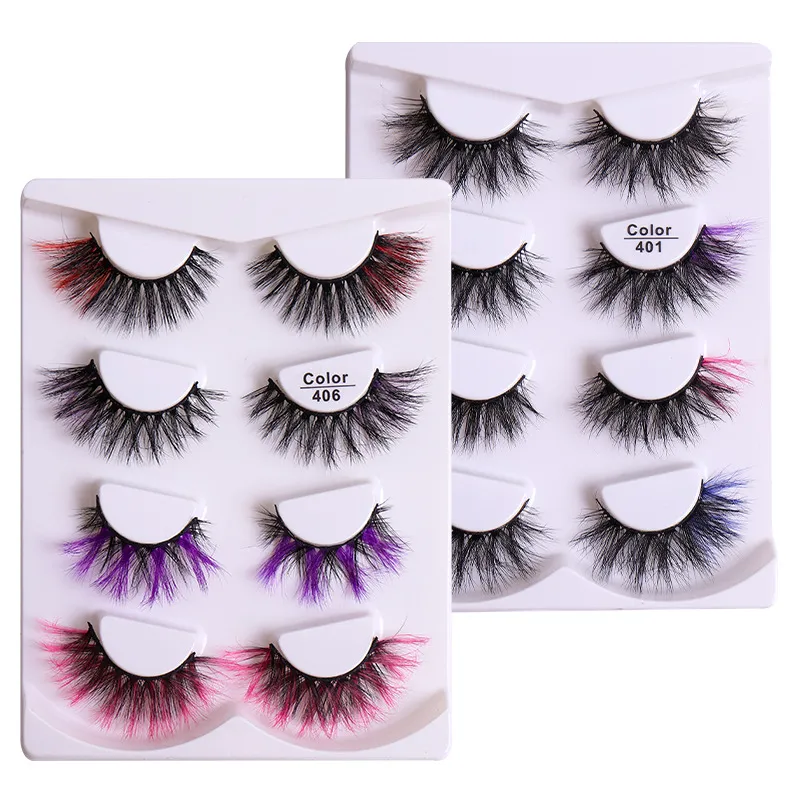 4 Pairs of Mink False Eyelashes Color Multi-Layer Thick Cross Mink Hair 6d Fluffy Lashes