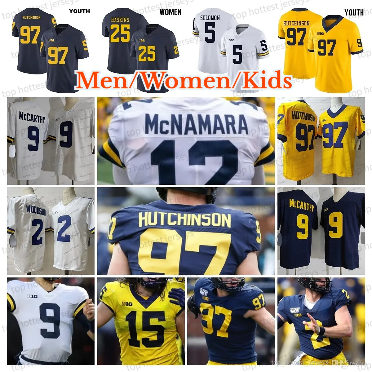 Maglia da calcio Michigan 9 JJ McCarthy Corum Brady Donovan Edwards Ronnie Bell Howard Charles 2 Woodson Hutchinson Barrett Kinnel College Stitched Custom Men Kids