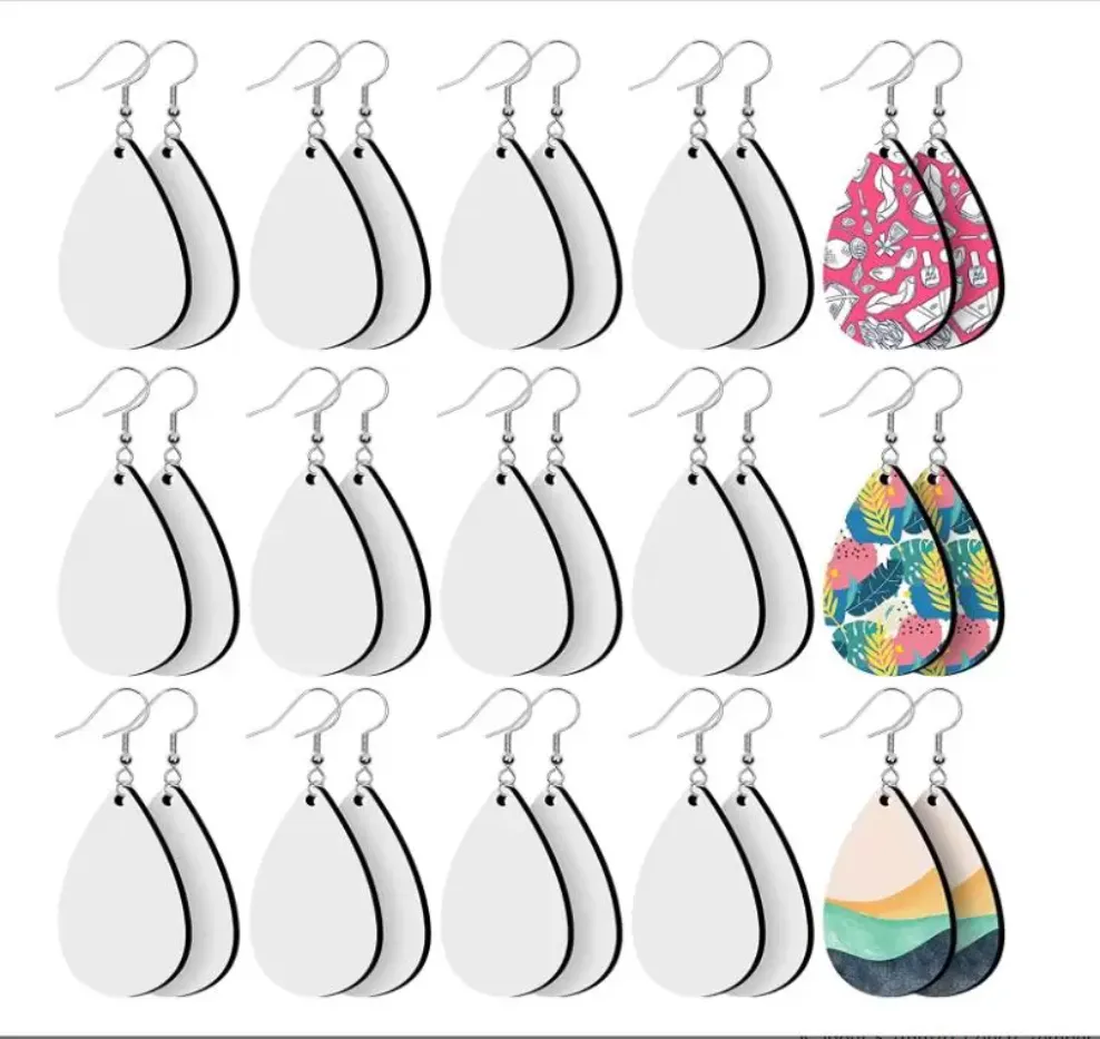 Sublimation Blank Earrings Heat Transfer Earring Unfinished Wood Teardrop Pendants in 5 Assorted Shapes for Jewelry DIY Making P1213