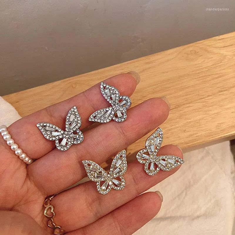 Brincos de garanhão Anenjery Silver Color Butterfly Zircão cúbico para mulheres Sparkling Party Jewelry Gifts Acessórios S-E1273