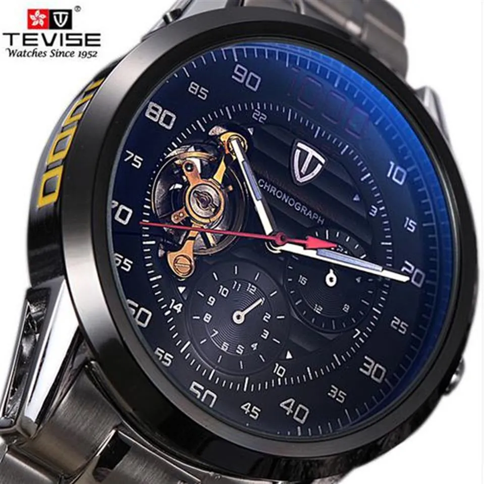 トップブランドTevise Luxury Automatic Winding Watch Men Tourbillon Mechanical Watch Sport Military Relogio Automatico Masculino 2019270W