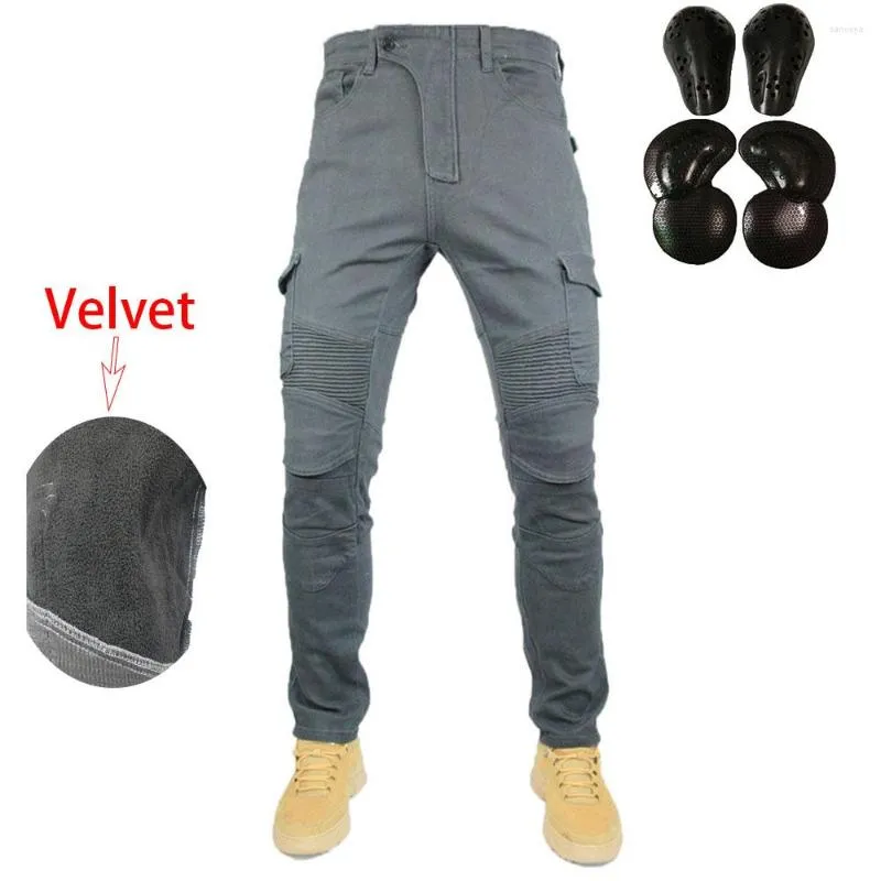 Motorcykelkl￤der UGB06 Vindt￤t vinter varmare plus sammetjeansbyxor Casual Men#39; s motorcykelbyxor Motocross Road Knee