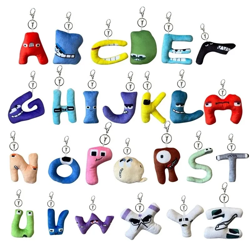 Nouveau Alphabet Légende Peluche Poupée Porte-clés Jouet Mignon Dessin Animé Clé Pendentif 10 cm