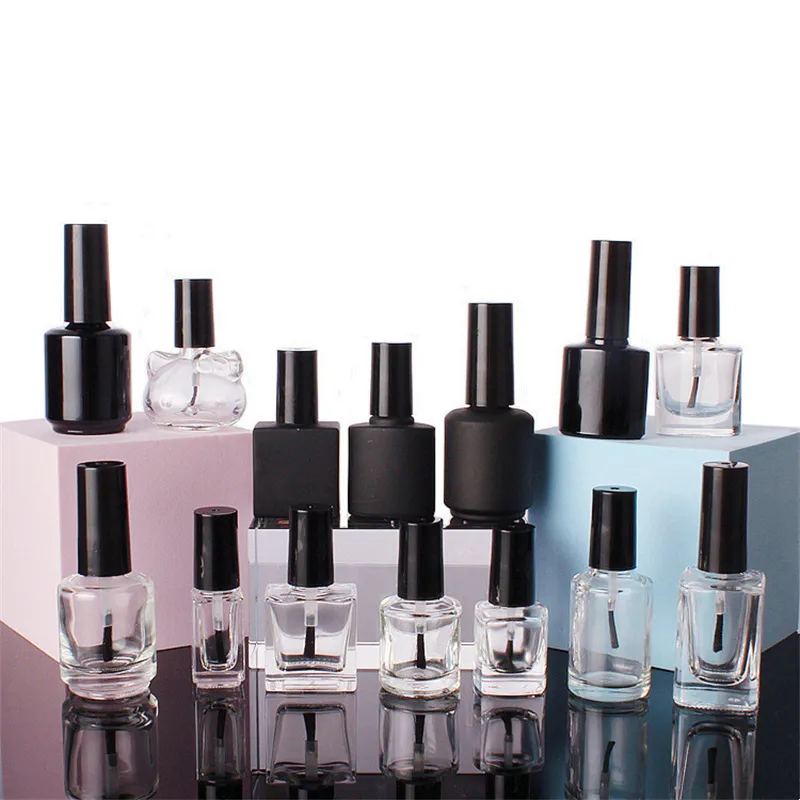 Transparent glas nagellackflaskor 5 ml 10 ml 15 ml tomma kosmetiska behållare med lockborste