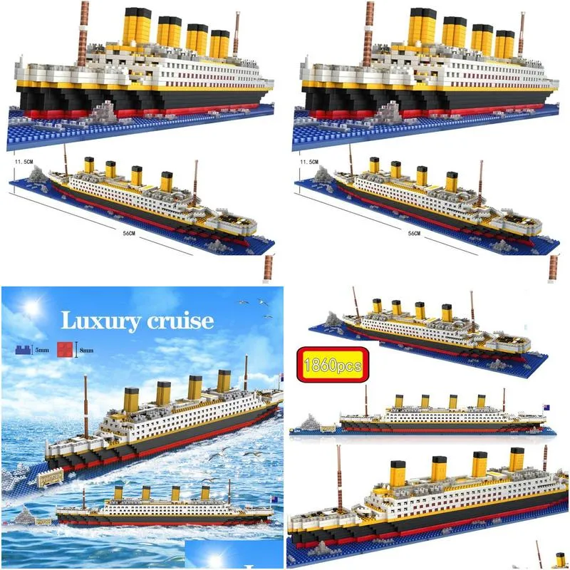 1860pcs mini blocks model titanic cruise ship model boat diy diamond building bricks kit children kids toys sale price