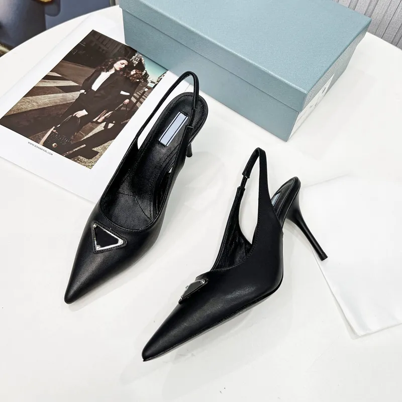 Casual Shoes Women Brushed Leather Slingback Pumps Shoes High-heel Pointed Toe Pumps Lady Heels Sandals Wedding Fashion Party