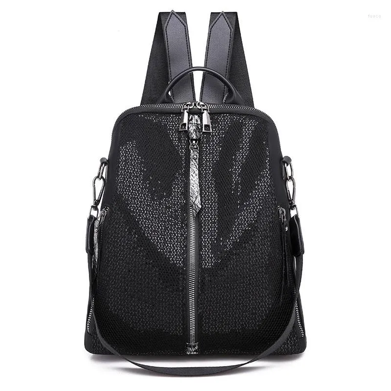 Rucksack Frauen Nylon Wasserdichte Tuch Schwarz Pailletten Weibliche 2022 Koreanische Reise Hohe Qualität Casual Schüler Schule Tasche