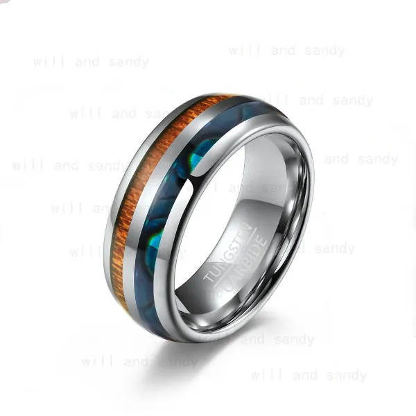 Tungsten Steel Ring Band Wood Opal Shell Rings for Men Women Hip Hop Fashion Fashion Fine Bijoux et Sandy