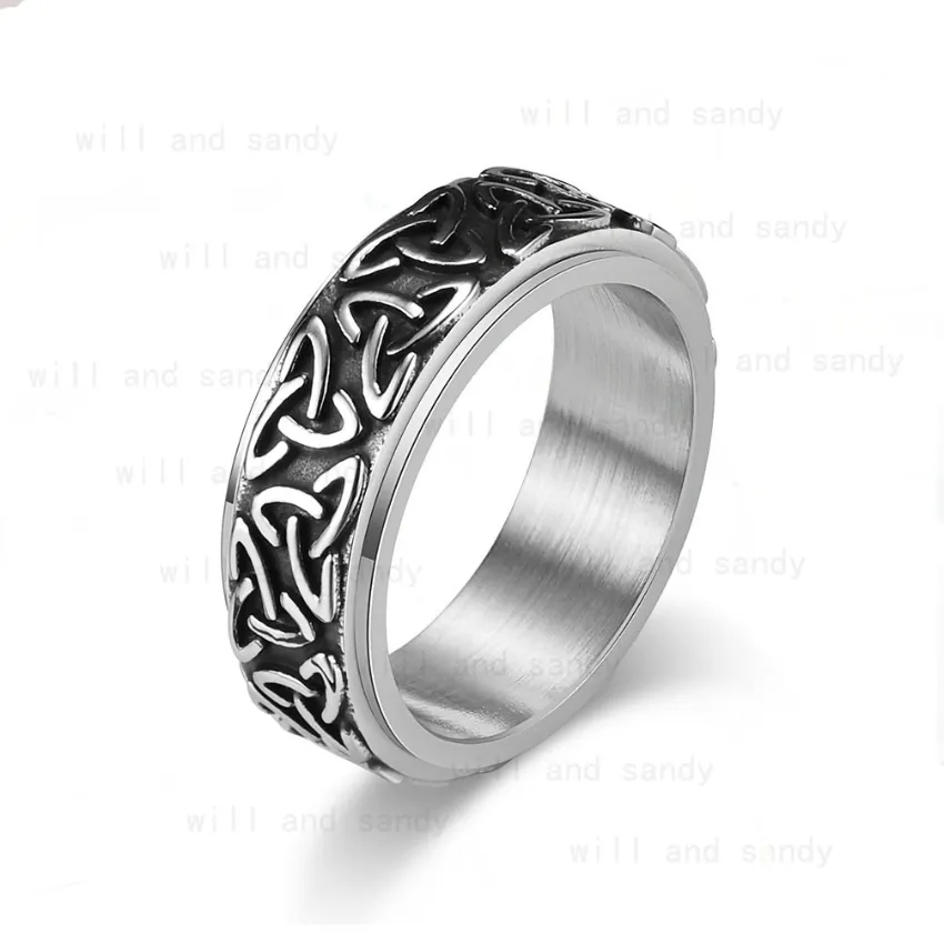 Forntida viking knut ringband rostfritt stål roterbara ringar kvinnor män lindrar hiphop mode fina smycken