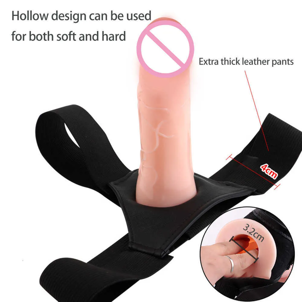 Giocattoli del sesso Cinturino cavo regolabile su pantaloni realistici con dildo per donna Uomo Indossabile Manicotto di estensione del pene Dildo Giocattolo Coppie di adulti