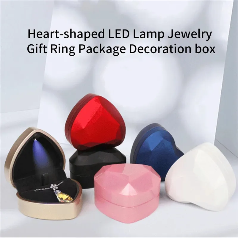 Ring Box Earrings Jewelry Ring Boxes Case with LED Light Wedding Display Storage Packaging