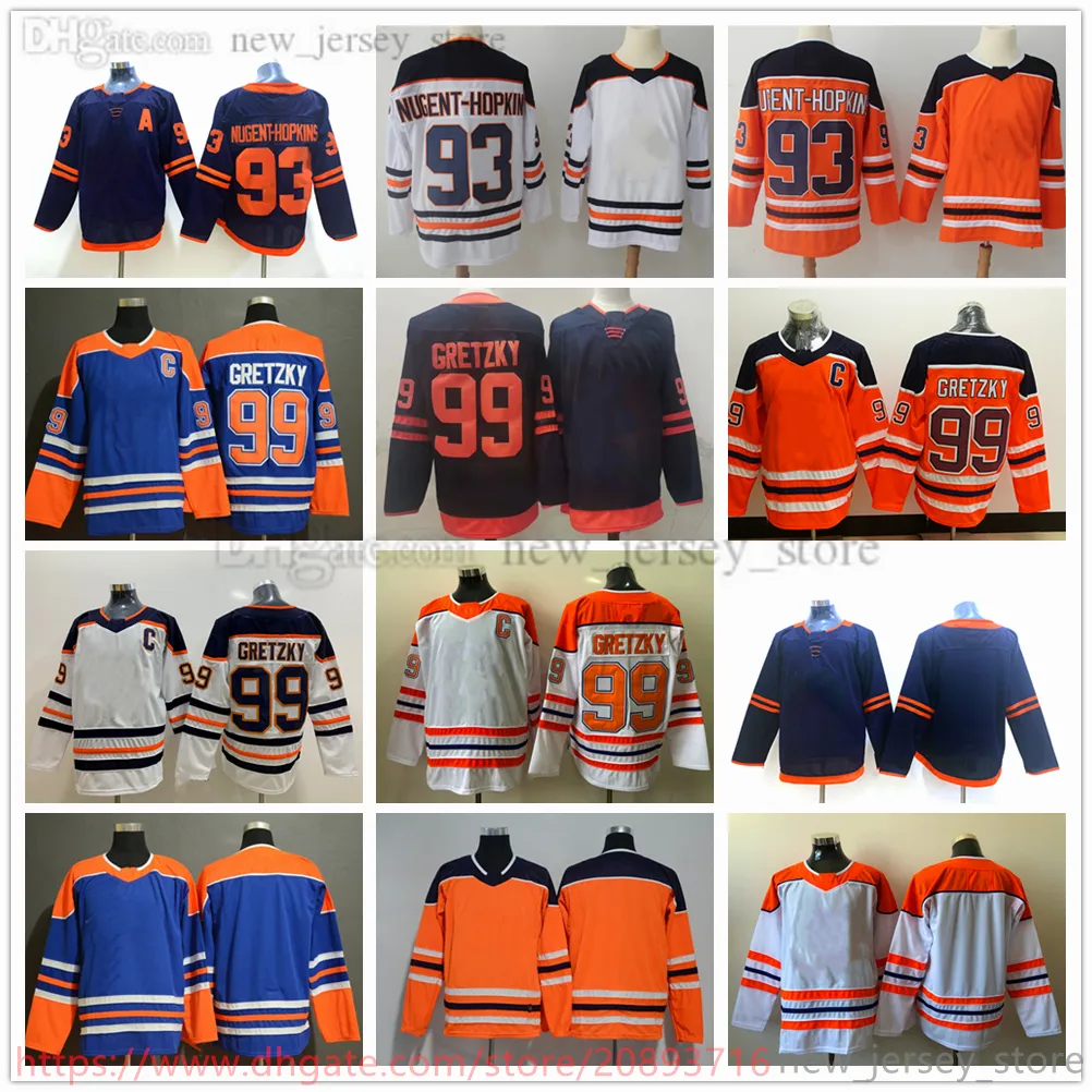 Film College Hockey Wears Jerseys Stitched 99WayneGretzky 93 RyanNugent-Hopkins Men Reverse retro Blank Black White Orange Blue Jersey