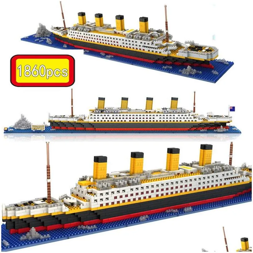 1860pcs mini blocks model titanic cruise ship model boat diy diamond building bricks kit children kids toys sale price