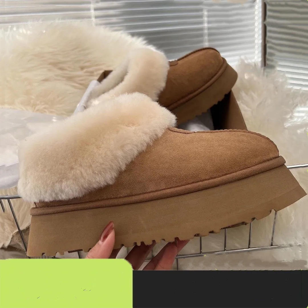 Women Slippers Sheepskin Fur Winter Snow Boots Slides Classic Ultra Mini Platform Boot Slip-on Shoes Suede Upper Comfort Warm