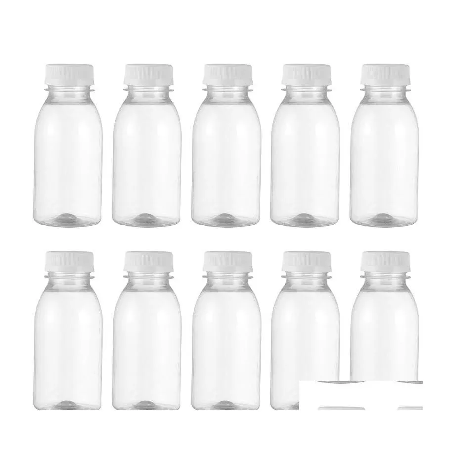 Bouteilles d'eau 10pcs 350ml 200ml transparent en plastique stockage de lait boisson potable bouteille de jus clair pour la livraison en plein air à la maison Otdqf