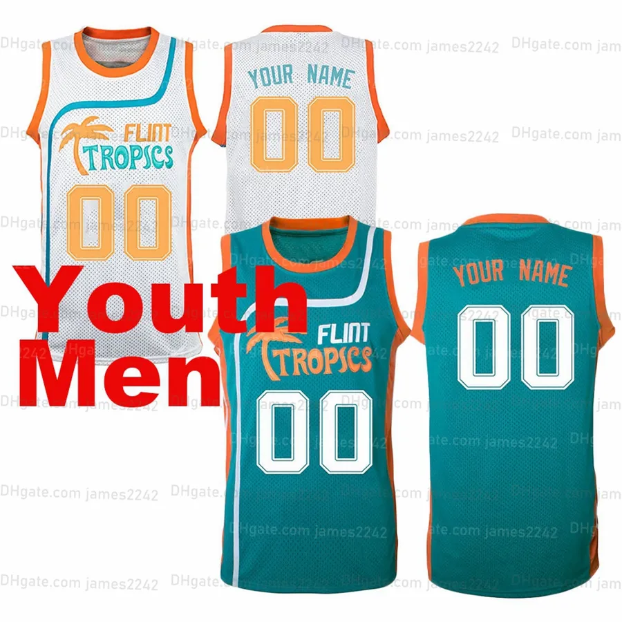 Semi Pro Movie Flint Tropics Basketball Jersey Ed White Green Alla namnnummer Anpassa Custom Men Youth Kids