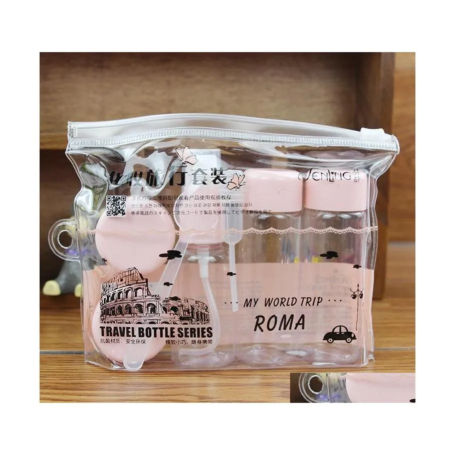 Storage Bottles Jars 7Pc/Set Travel Mini Makeup Cosmetic Face Cream Pot Plastic Transparent Empty Make Up Container Bottle Accesso Otkrn