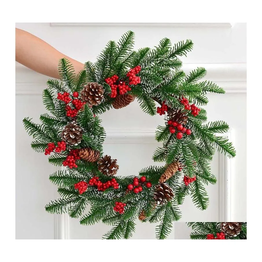 Decorative Flowers Wreaths Artificial Christmas Wreath 12/15Inch Large Pine Cone For Festival Celebration Front Door Wall Window P Ot3Gq