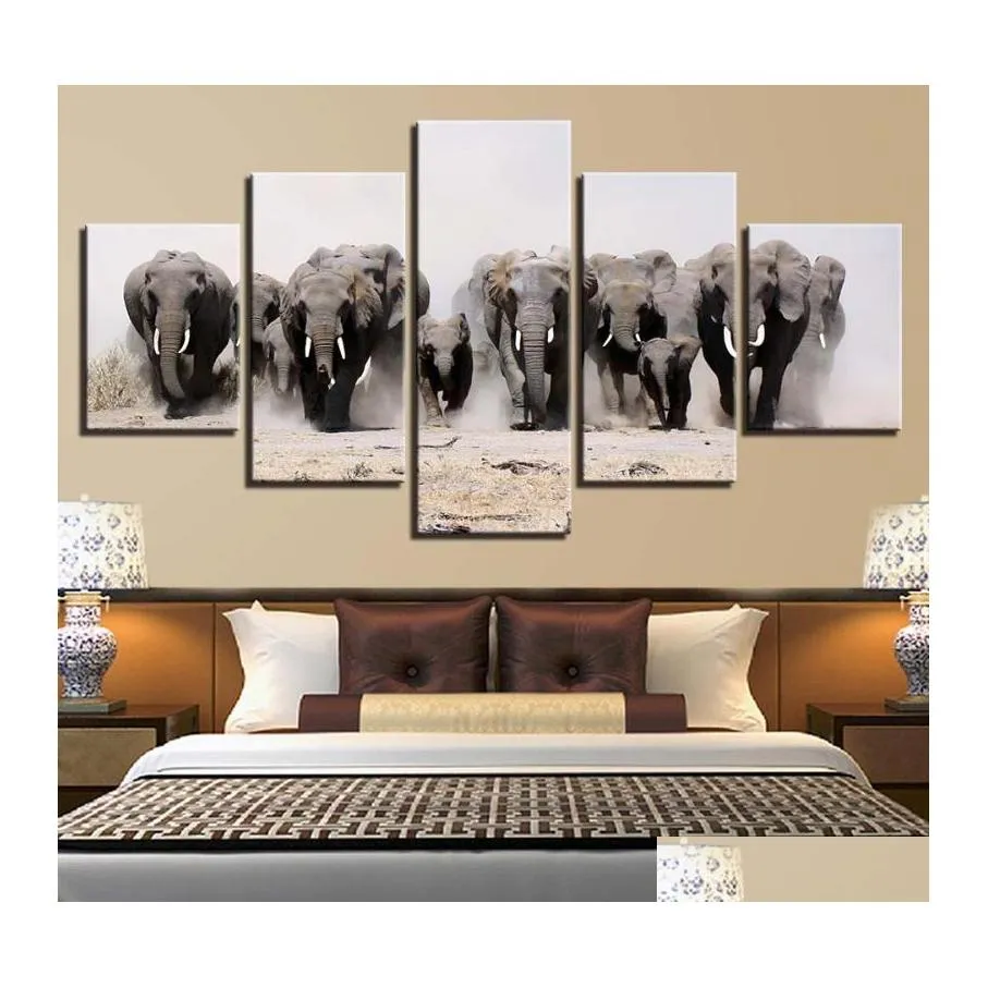 Annan heminredning Modar Bild Canvas Artwork 5 Panel elefant v￤ggkonst mode affisch m￥lning ramverk modernt vardagsrum droppa de otnca
