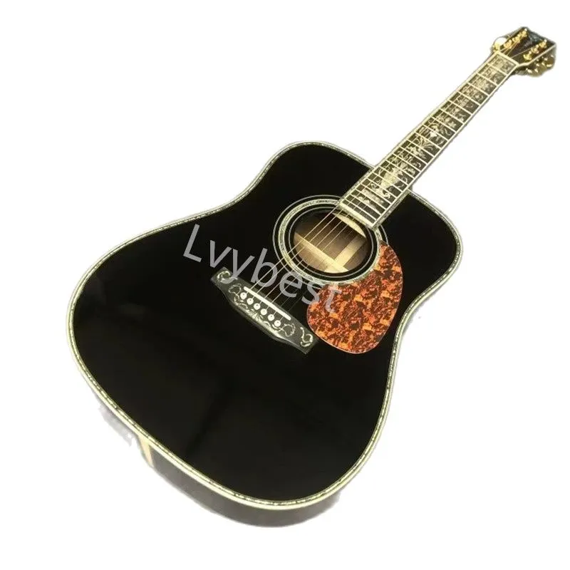 LVYBEST ELEKTRYCZNA GUITARA Custom 41 -calowa seria D45 Luksusowy kolor BK Full Abalone Inkrustowany Acoustic Guit