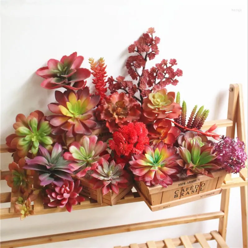 Decorative Flowers 1 Pc DIY Accessories Fashion Red Series Succulents Plant Flower Wall Potted Mini Artificial Simulation Heads