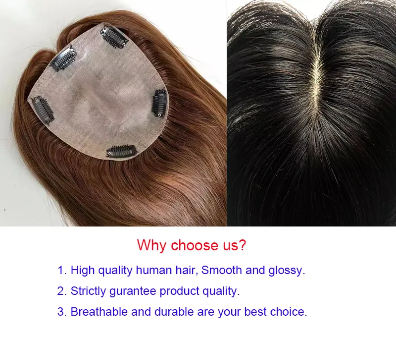 Hand Tied Silk Base toppers human hair Remy Clip In toupee Topper for White Women with Thinning brazilian virgin Extensions 15x16cm 6x"6