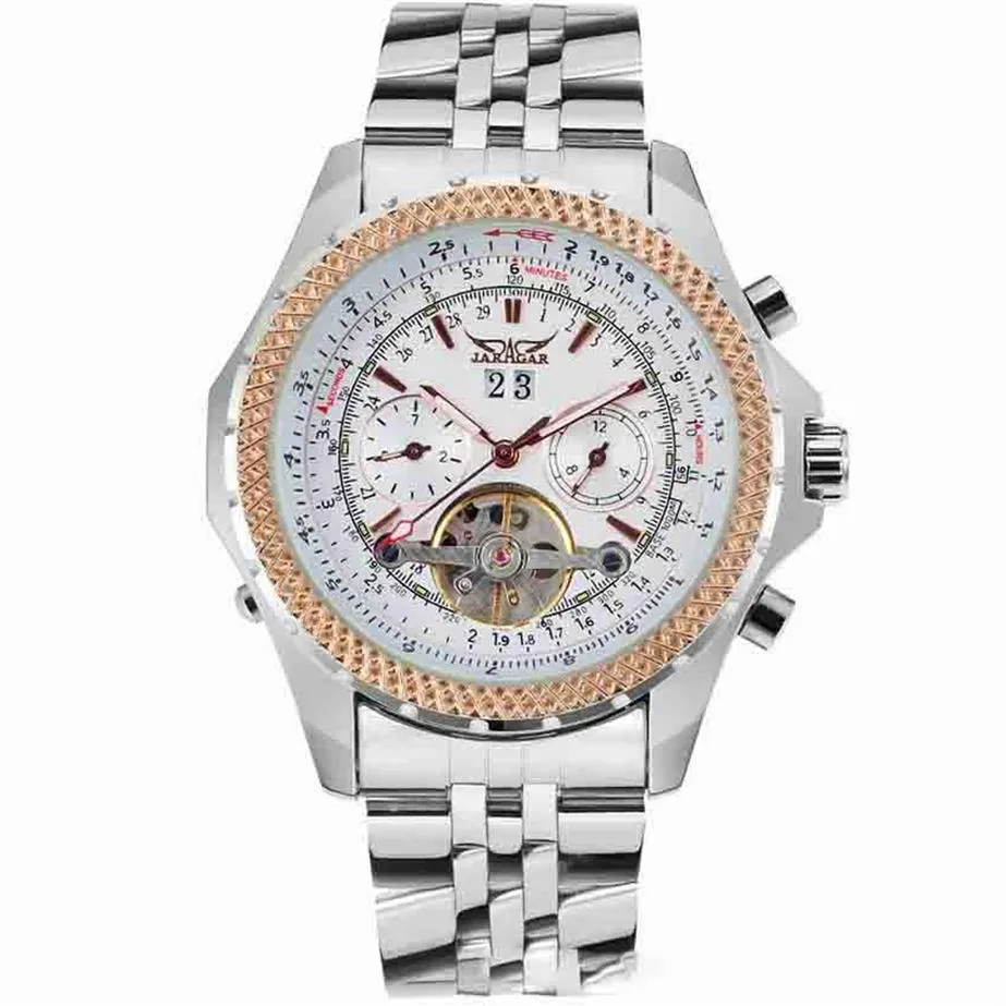 Wengle nuevo calendario JARAGAR volante multifunción hombres tira de acero hueco vestido regalo lujo casual relojes mecánicos 307N