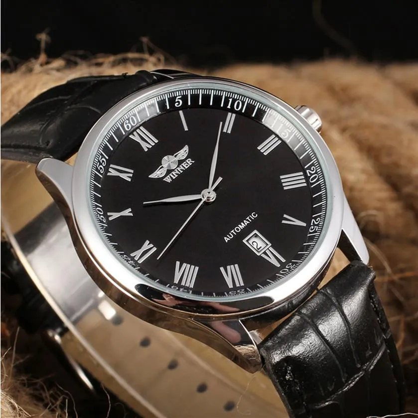 Gewinner Rotierende Lünette Sport Design Leder Band Männer Uhren Top-marke Luxus Automatische Schwarz Mode Lässig Uhr Relogio SL2739