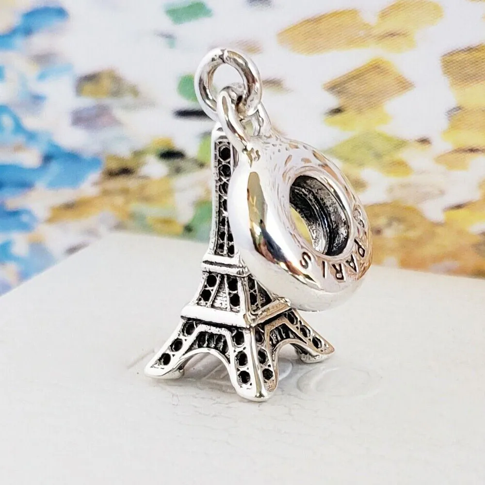 100% 925 Sterling Silver Tour Eiffel Pendentif Perle Convient aux bijoux européens Bracelets à breloques Pandora