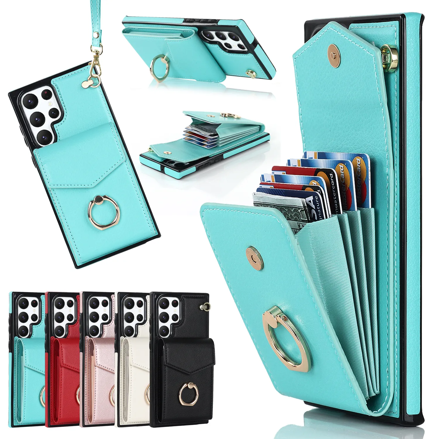 PU Leather Organ Multifunction Wallet Cases Card Slots Ring Stand Holder Shockproof Cover For Samsung S20 Plus S21 FE S22 Ultra A13 A33 A53 A12 A22 A32 A52 A72