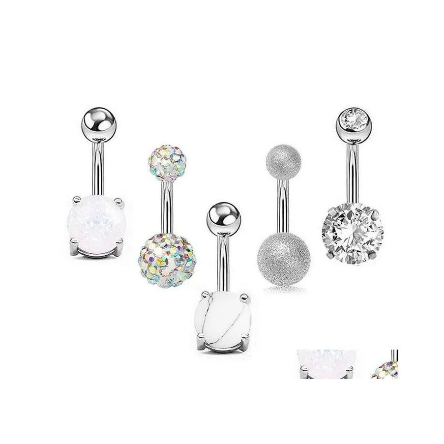 Navel Bell Button Rings 5Pcs/Lot Zircon Belly For Women Girls Stainless Steel Sier Gold Barbell Ring Body Piercing Jewelry Wholesa Othwq