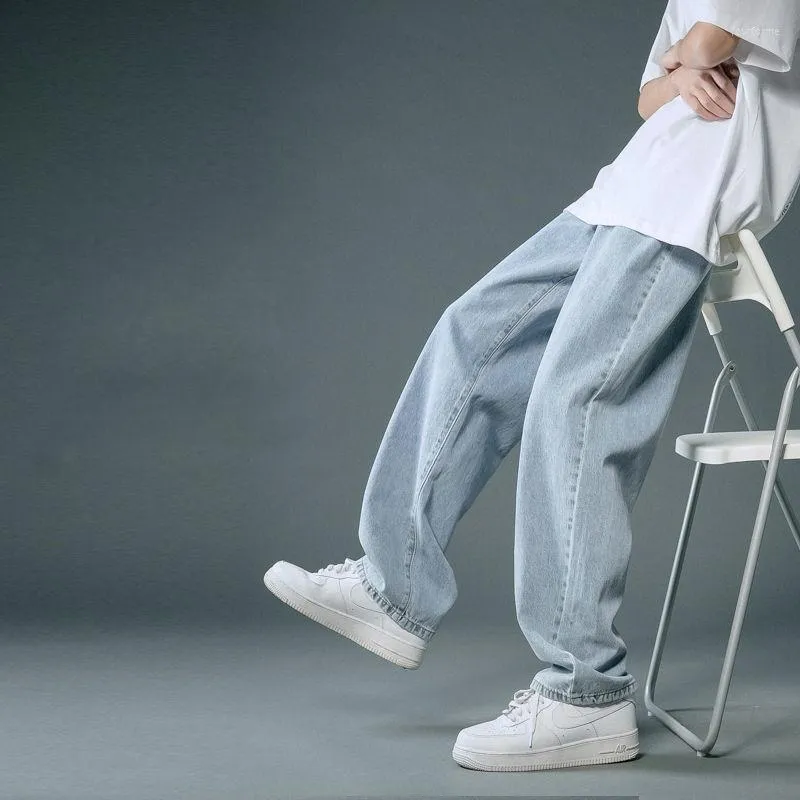 メンズジーンズ夏のハイストリートカジュアルクラシックだぶだぶのパンツメンズ韓国ファッションヒップホップデニムストレートワイドレッグパンツ Pantalones