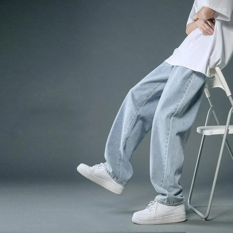 パンツ play hour blue baggy jeans Men's Loose Trousers Denim Jeans Fit Hip Hop Mid Waist Baggy