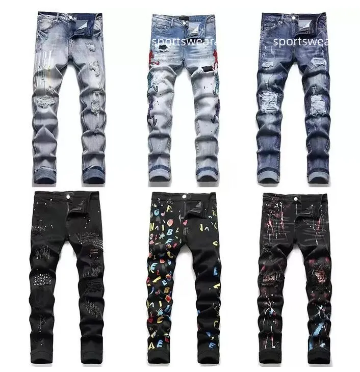 2022 Heren Jeans Ripped Skinny Stretch Biker Denim Slim Fit Hip Hop Broek Mannen Broek Azië Maat 29-38 Hoge Kwaliteit