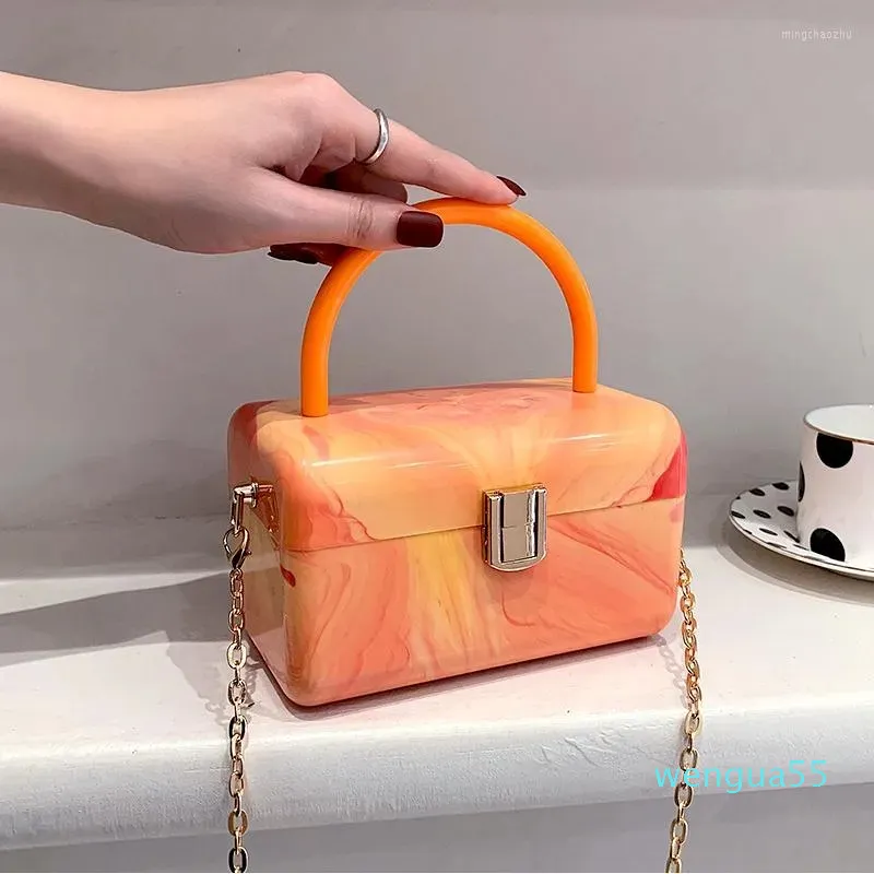 Abendtaschen Acryl Frauen Marke 2023 Mädchen Shopper Mode Lässige Individualität Farbmuster Kette Schnalle Umhängetasche