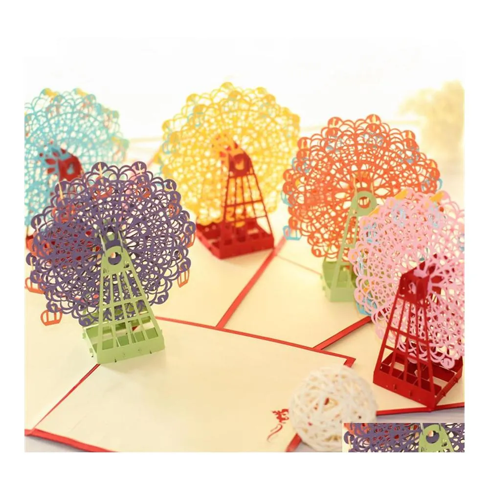 Cartes de voeux Anniversaire 3D Threensional Card Ferris Wheel Creative Handmade Cadeau Enfants Bénédiction Papier Sculpture Carte postale Drop Deli Otdit