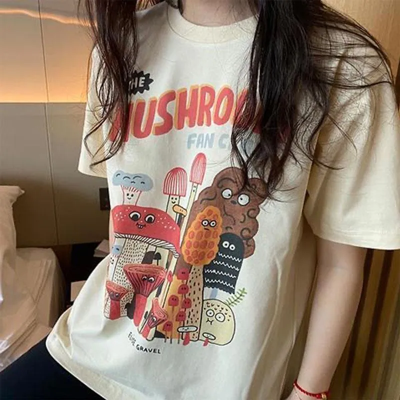 Camisetas de mujer Prime Cotton The Mushroom Cute Shirt Harajuku Vintage 80s 90s Manga corta Kawaii Graphic Funny Tee Streetwear Ropa