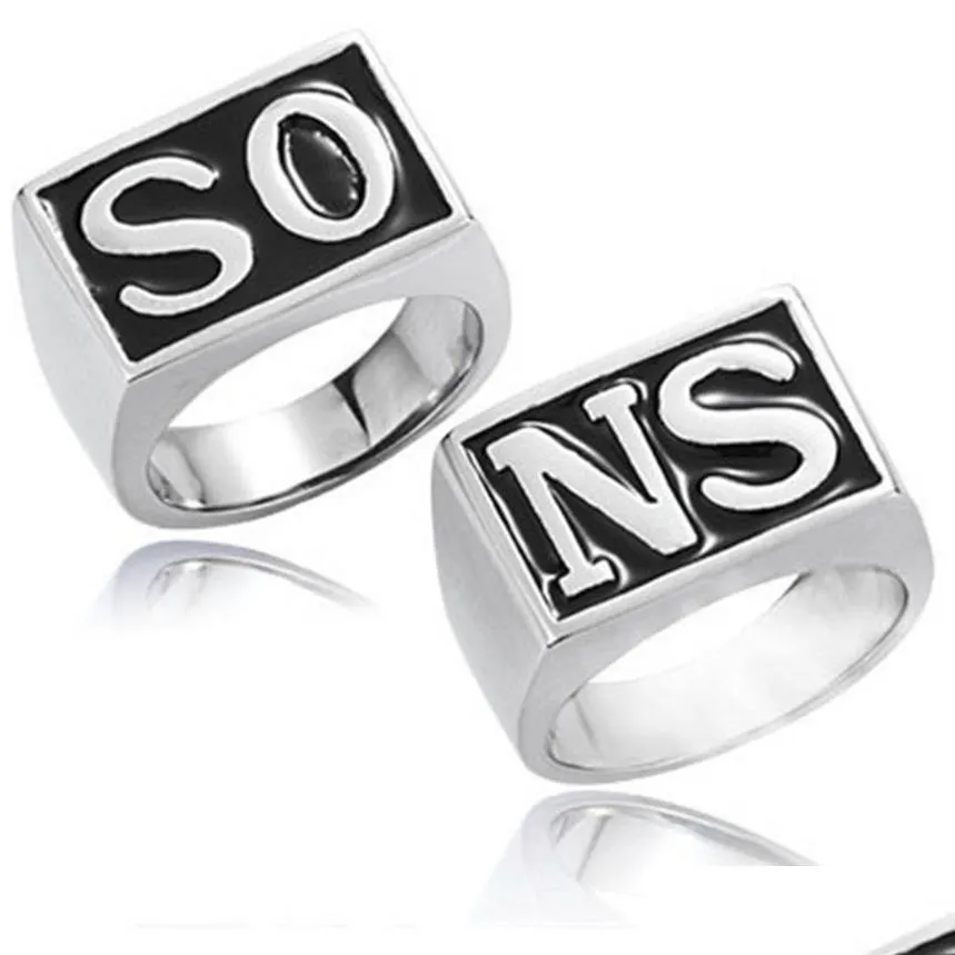 Band Rings 2Pcs The Sons Of Anarchy Men Rock Punk Cosplay Costume Sier Size 813 Motorcycle Ring Finger181G Drop Delivery Jewelry Dhrwn