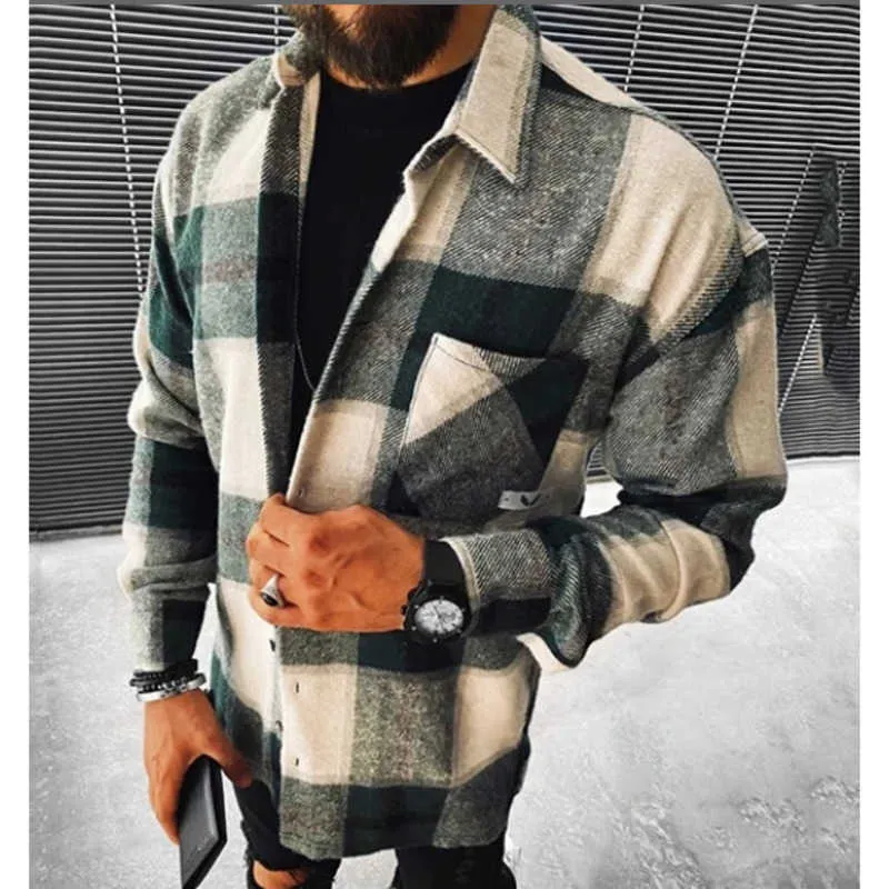 Plus Sizes New Mens Shirt Designer Plaid Pocket Long Sleeve Casual Shirt Coat 15 Colours S-5XL